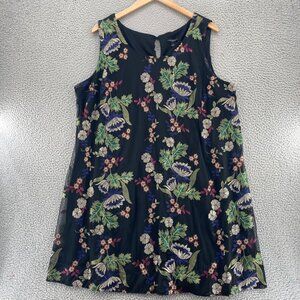 Lane Bryant Dress Womens 24 Plus Black Multi Embroidered Floral Overlay Shift